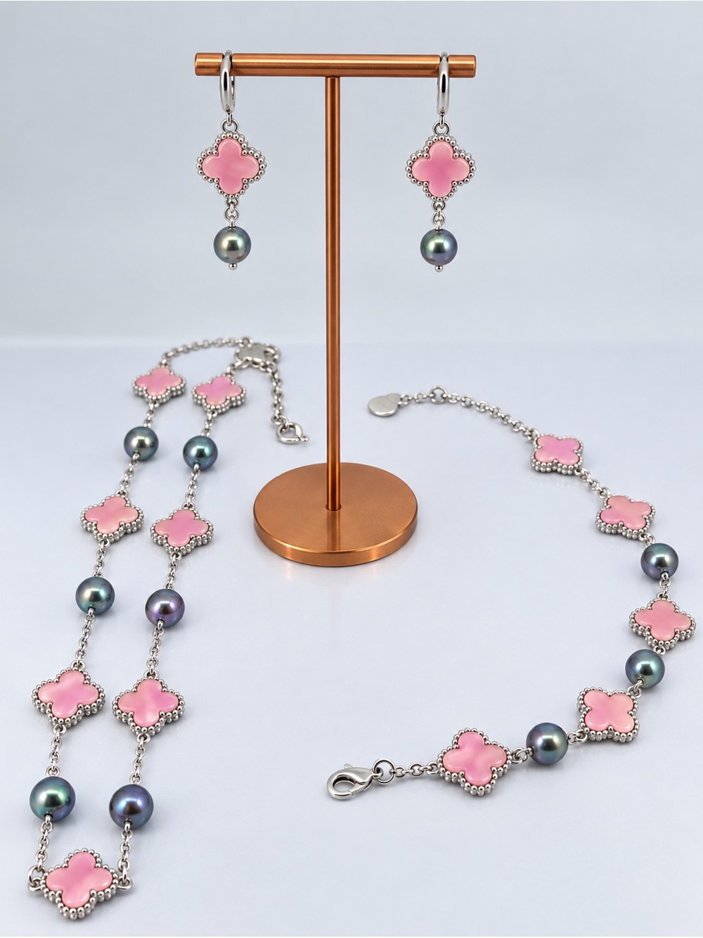 NEW! Real peacock fresh water pearls Pink Clover EARRINGS ONLY